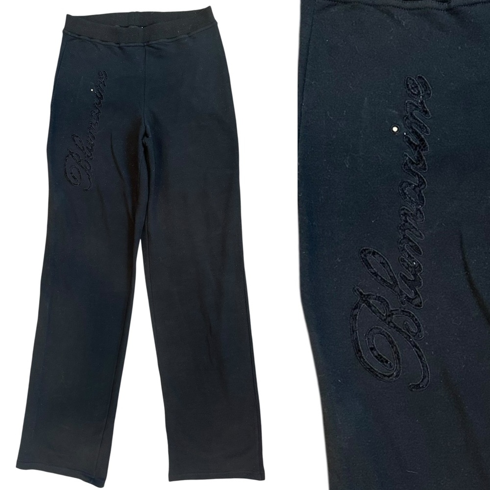 Y2K Blumarine Black Straight Leg Front Lace Logo Trackpants Sweats Size Small